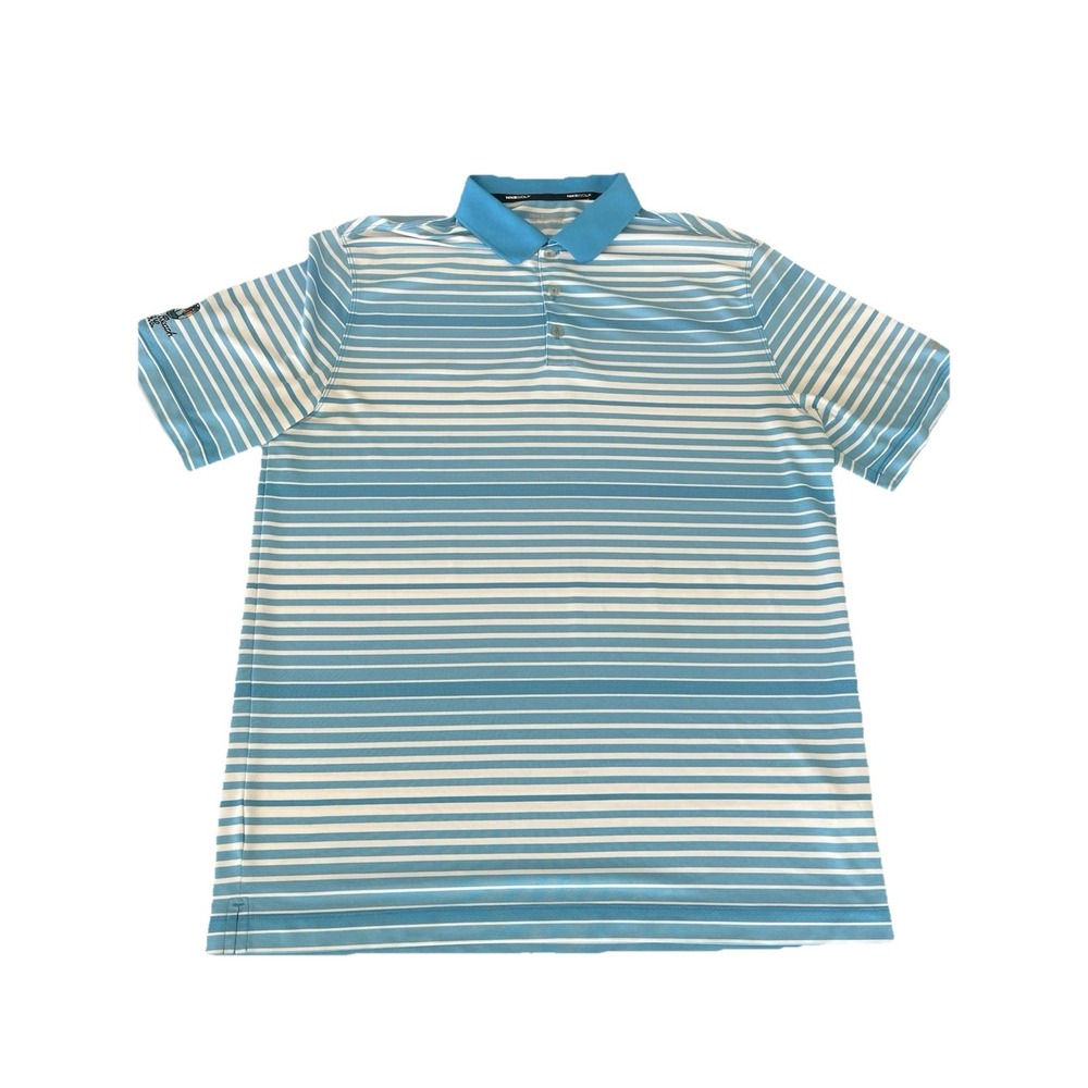 NIKE DRI FIT Blue‎ STRIPE EMBROIDERED PALM BEACH GOLF COURSE SHIRT SZ XL